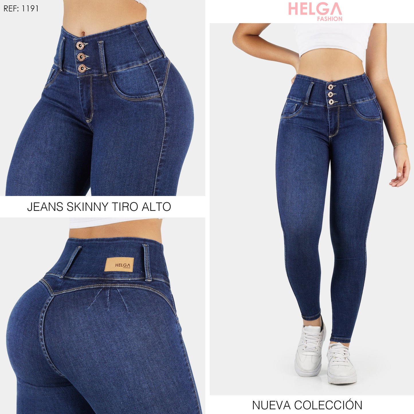 Jeans Skinny Strech Control Abdomen, Tiro Alto Ref 1191