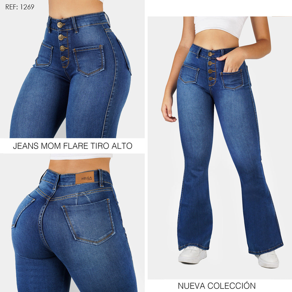 Jeans Bota Ancha Strech, Tiro Alto Ref 1269