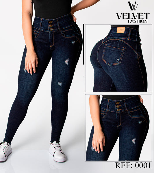 Jeans Skinny Strech Control Abdomen, Tiro Alto Ref 0001
