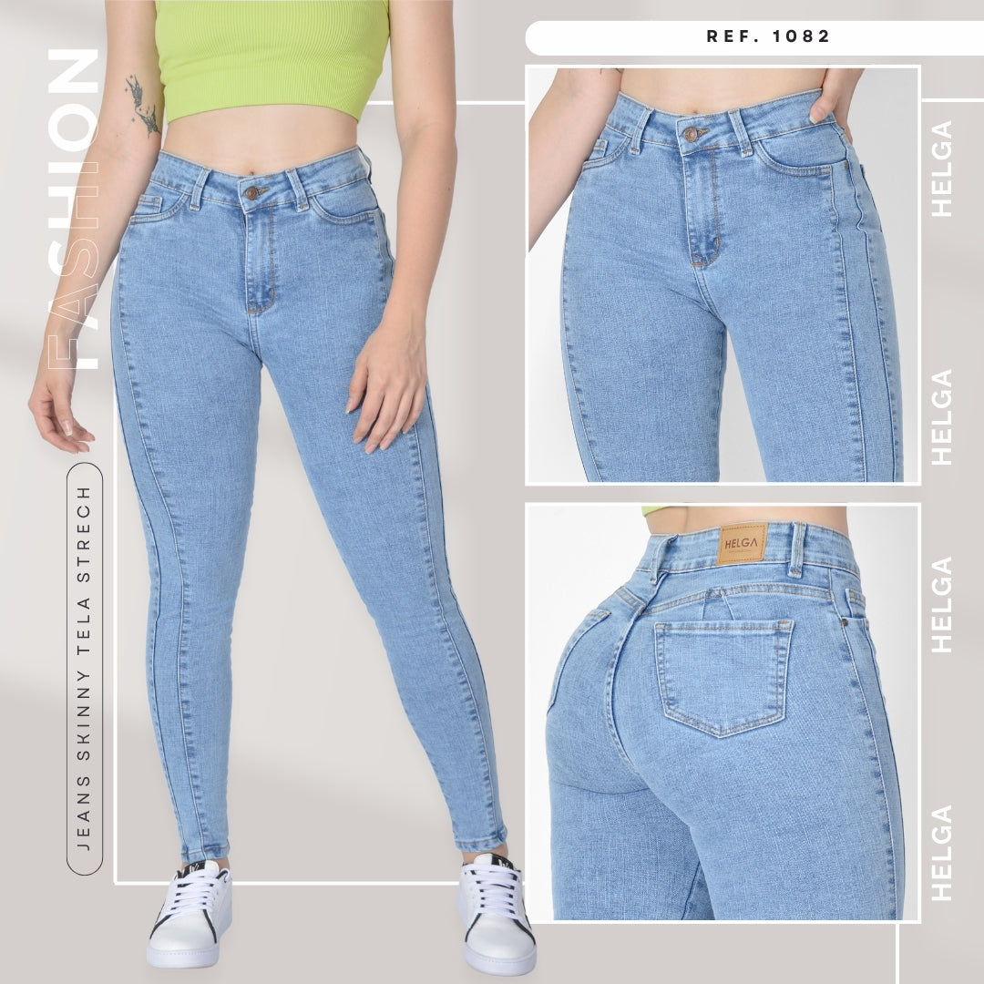 Jeans Skinny Strech Control Abdomen, Tiro Alto Ref 1082