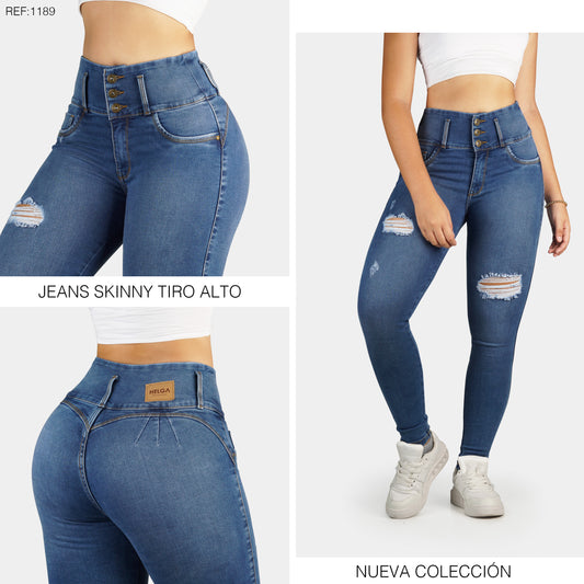 Jeans Skinny Strech Control Abdomen, Tiro Alto Ref 1189