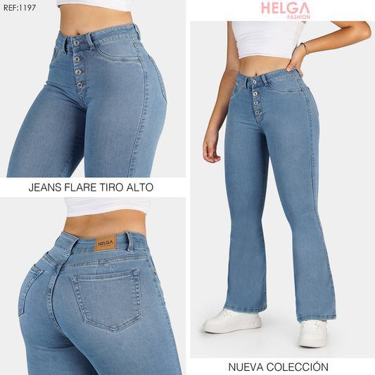 Jeans Bota Ancha Strech, Tiro Alto Ref 1197