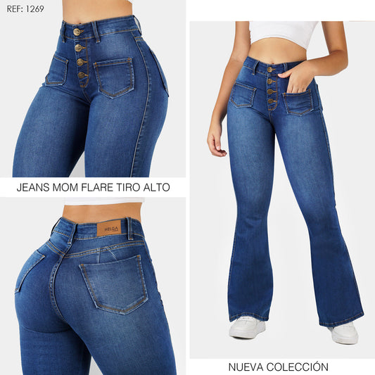 Jeans Bota Ancha Strech, Tiro Alto Ref 1269
