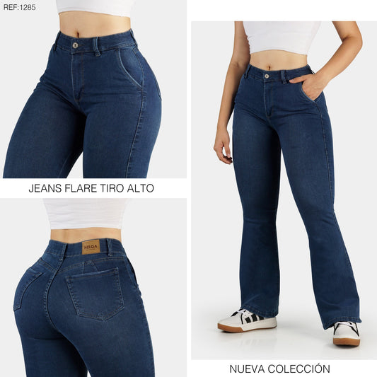 Jeans Bota Ancha Strech, Tiro Alto Ref 1285