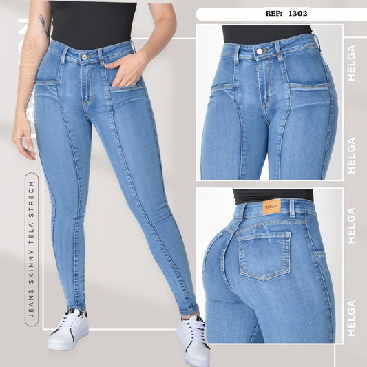 Jeans Skinny Strech Control Abdomen, Tiro Alto Ref 1302